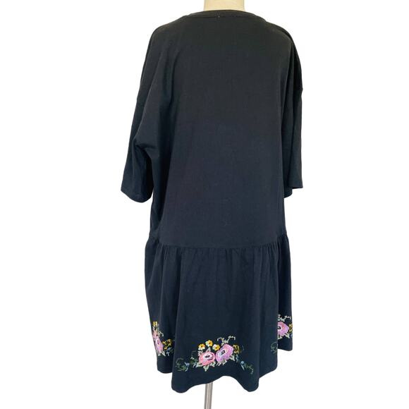 ASOS DESIGN Black Mini Smock Dress Floral Embroidery - Picture 7 of 9
